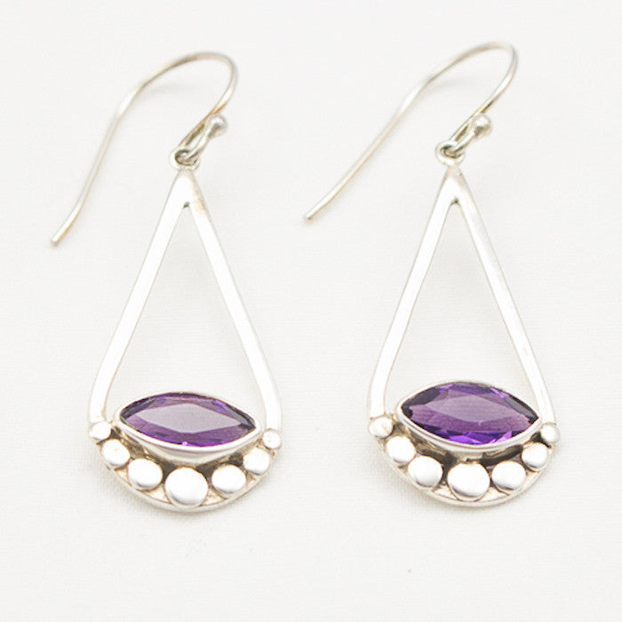 Sterling Silver Dangle with Faceted Marquise Amethyst Earrings