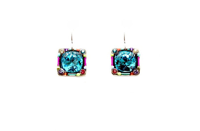 Multi Color Large Stone Square Earrings by Firefly Jewelry