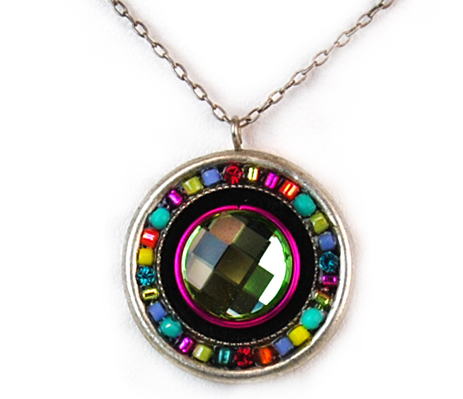 Multi Color Mosaic Roulette Necklace by Firefly Jewelry