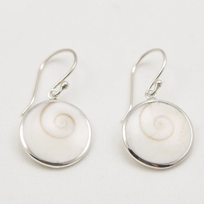 Sterling Silver Round White Shell with Bezel Earrings