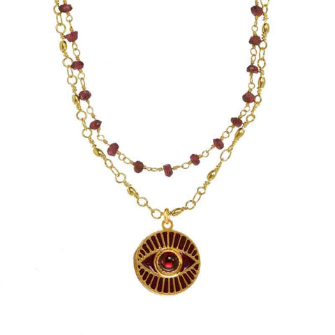 Gold Garner Medium Round Evil Eye Pendant Double Stand Necklace by Michal Golan