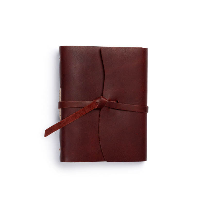 Leather Good Book Journal with Flap-tie in Burgundy