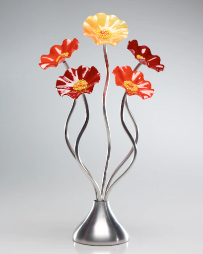 Autumn Silver Base 5 Flower Handblown Glass Bouquet