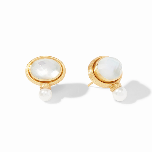 Simone Earring Gold Iridescent Clear Crystal and Pearl by Julie Vos