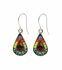 Multi Color Mosaic Tear Drop Earrings by Firefly Jewelry