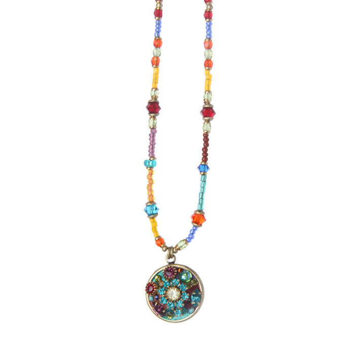 Multi Bright Round Pendant Beaded Necklace By Michal Golan