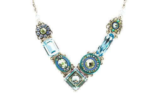 Aqua La Dolce VIta Crystal V Necklace by Firefly Jewelry