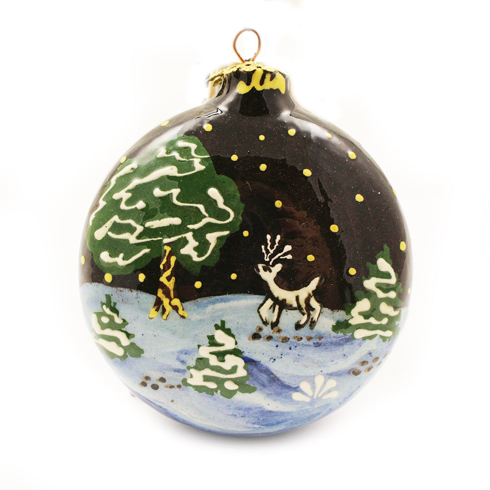 Fox and Deer Small Round Ceramic Ornament