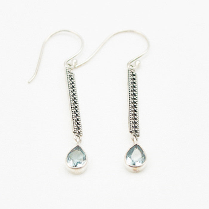 Sterling Silver Long Dangle with Teardrop Blue Topaz Earrings