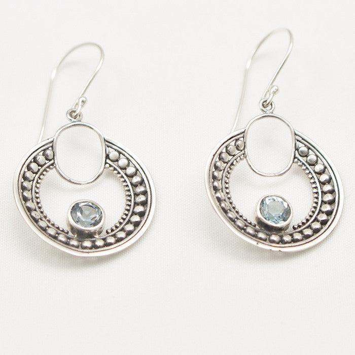 Sterling Silver Round Earrings with Blue Topaz