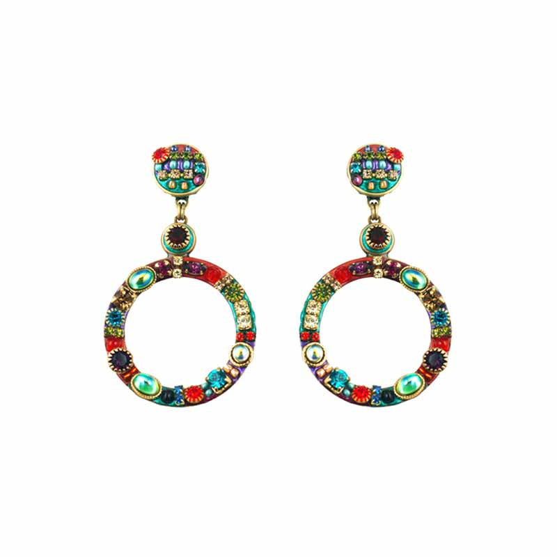 Multi Bright Two Part Design Large Hoop Earrings by Michal Golan