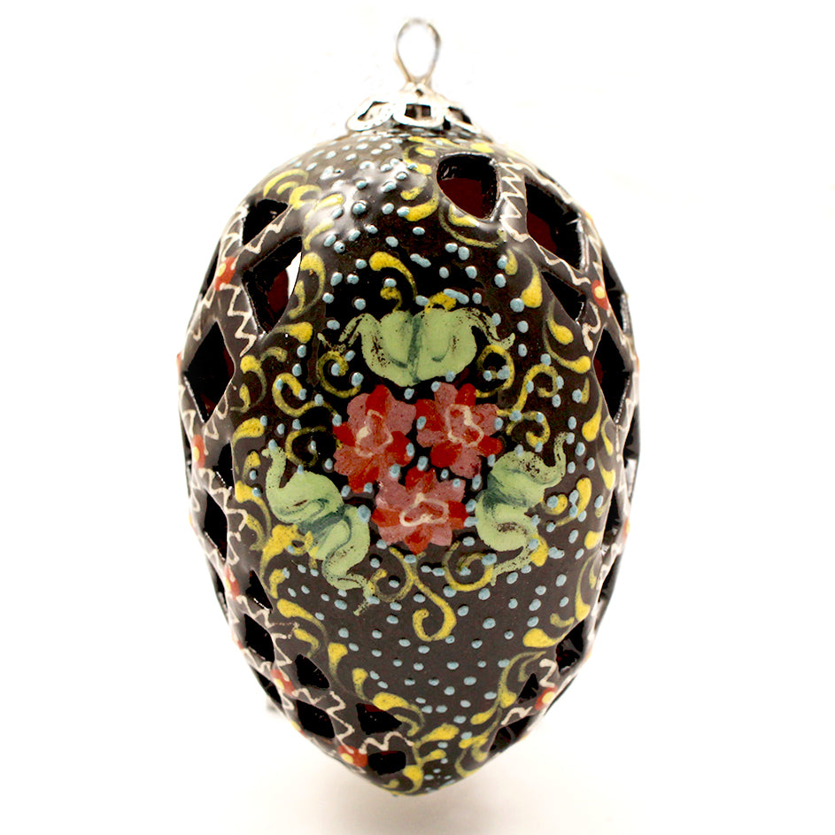 Red Flowers on Egg Shape Ceramic Ornament