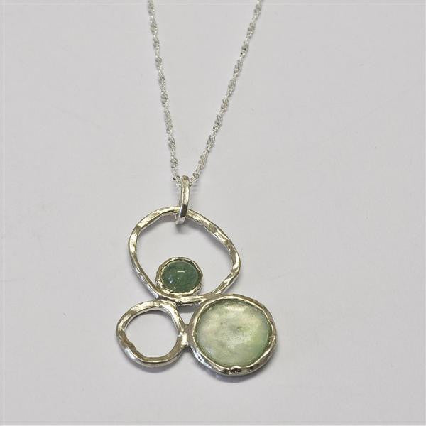Round Bubbles Washed Roman Glass Necklace with Aventurine