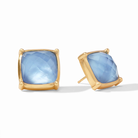 Antonia Statement Gold Iridescent Chalcedony Blue Stud Earrings by Julie Vos