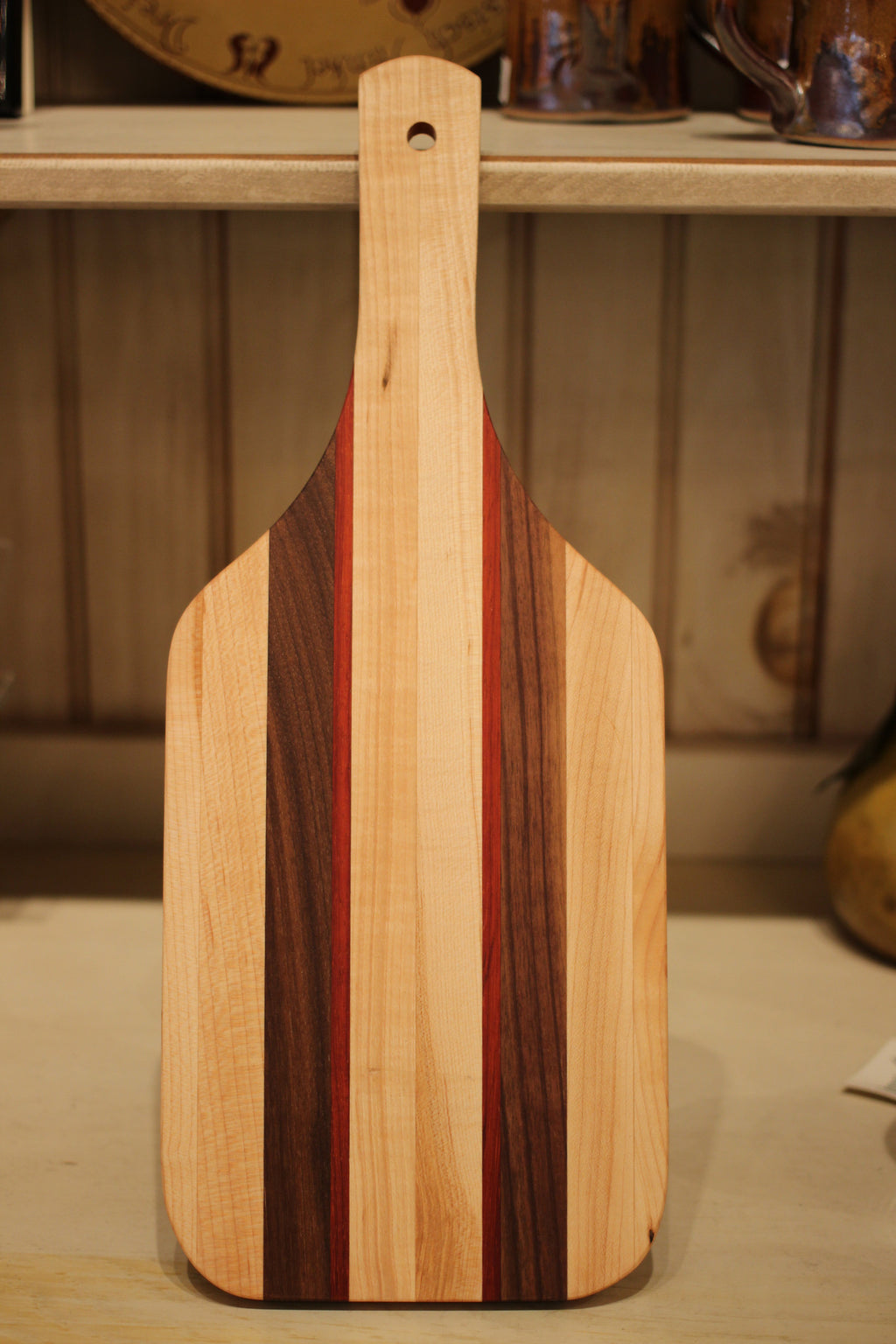 Small Striped Cutting Board with Handle in Maple - Size 6"x17"