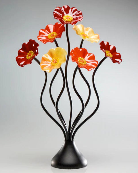 Autumn Black Base 7 Small Flower Handblown Glass Bouquet