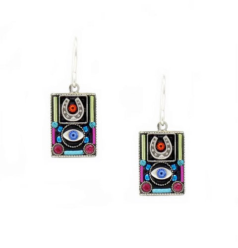 Multi Color Talisman Rectangle Evil Eye Earrings by Firefly Jewelry