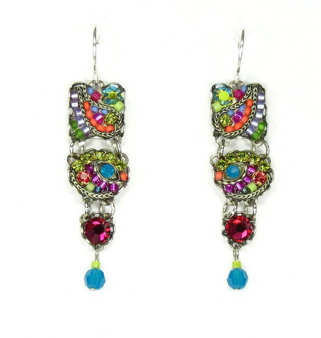 Multi Color Mosaic Squares and Circles Earrings by Firefly Jewelry