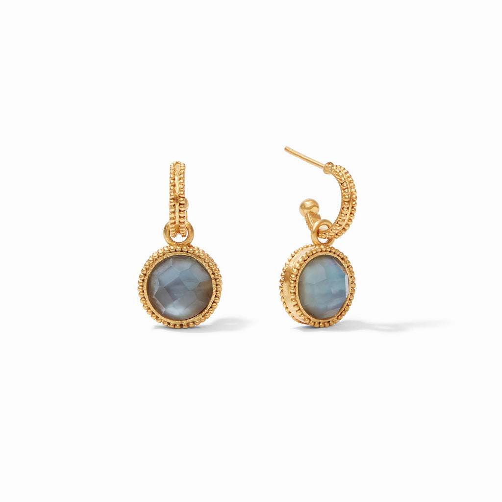 Fleur-de-Lis Hoop &amp; Charm Earring Gold Iridescent Slate Blue Reversible by Julie Vos