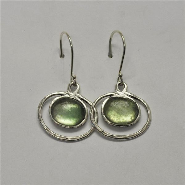 Ringed Wide Oval Washed Roman Glass Earrings