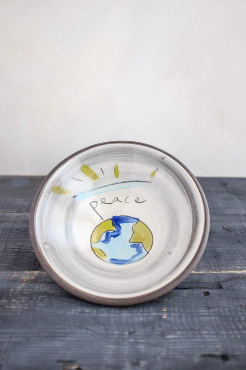 World Peace Pasta Bowl Hand Painted Ceramic