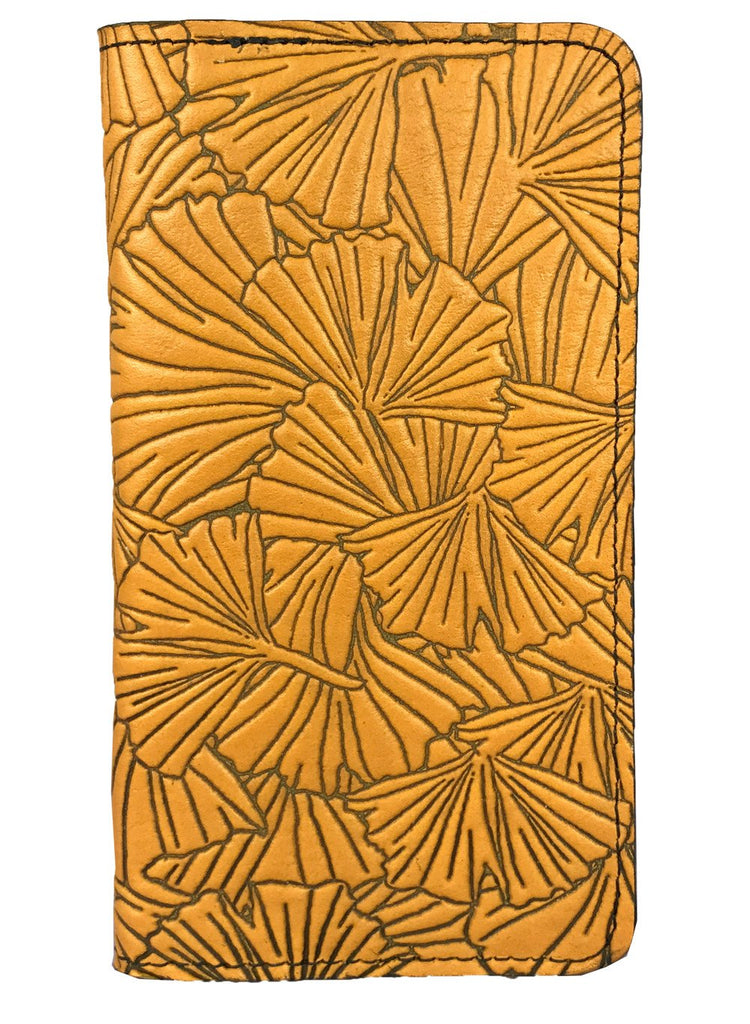 Leather Checkbook Cover - Ginkgo in Marigold