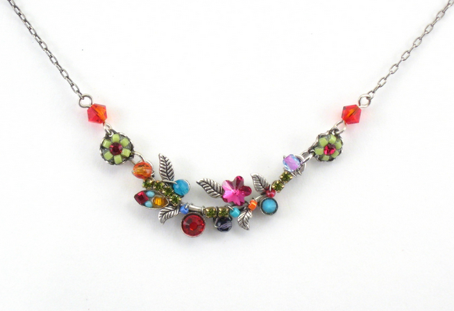 Multi Color Mosaic Floral Necklace by Firefly Jewelry