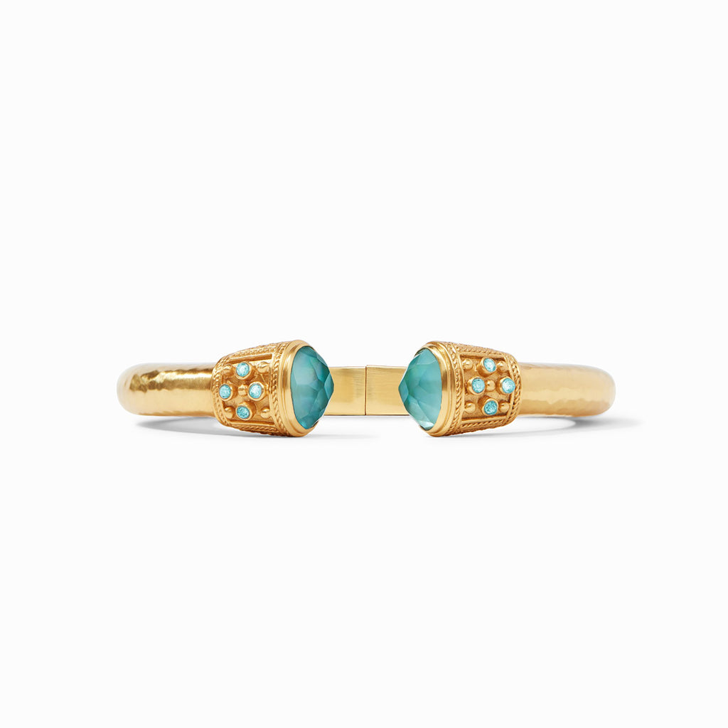 Paris Demi Luxe Hinge Cuff Bracelet Gold Iridescent Bahamian Blue w/ Cz by Julie Vos