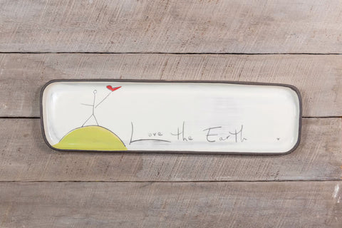 Love the Earth Long Rectangle Tray Hand Painted Ceramic