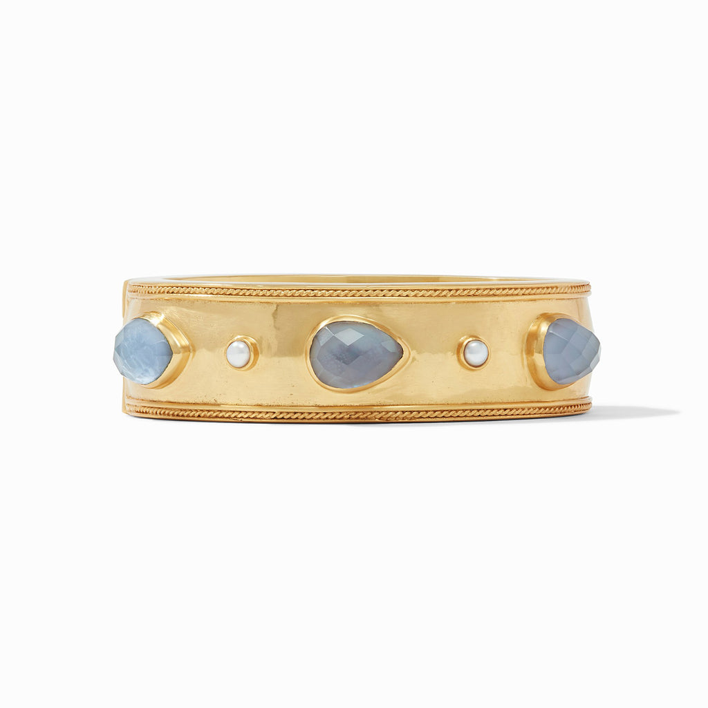 Cassis Statement Hinge Bangle Gold Iridescent Slate Blue w/ Pearl Accents by Julie Vos