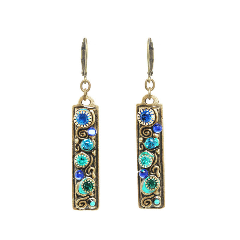 Emerald Long Rectangle French Wire Earrings by Michal Golan