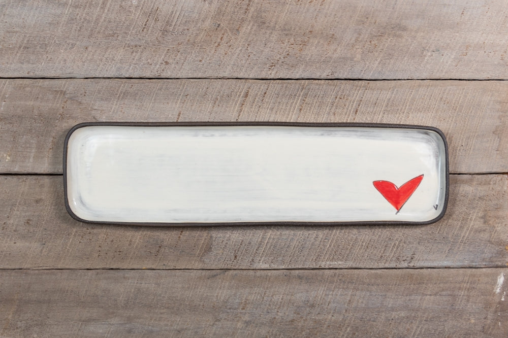 Love with Heart Long Rectangle Tray Hand Painted Ceramic