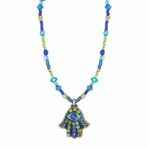 Beaded Peacock Eye Small Hamsa Necklace by Michal Golan