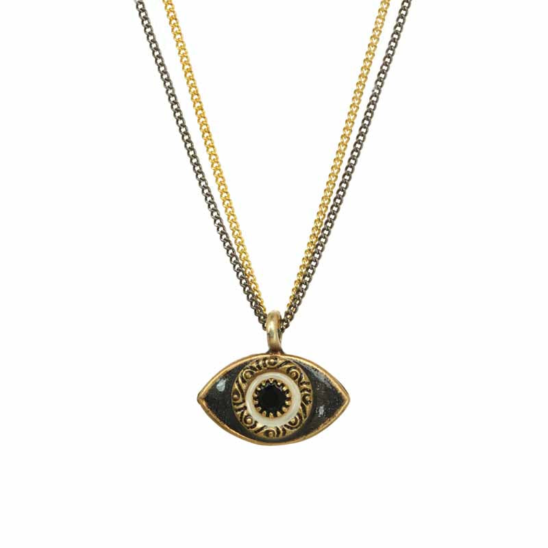 Black White Eye on Two Chains Necklace