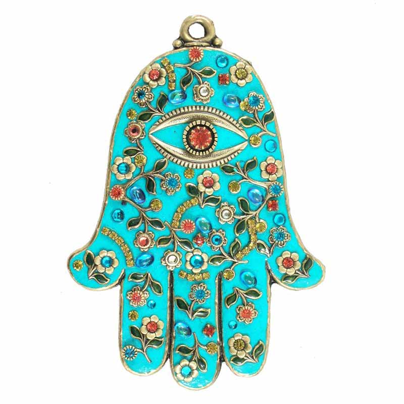 Gold and Turquoise Flower Large Hamsa Michal Golan