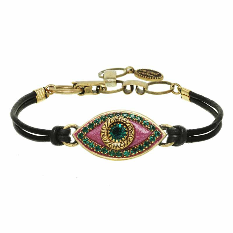 Pink and Green Eye Leather Bracelet by Michal Golan