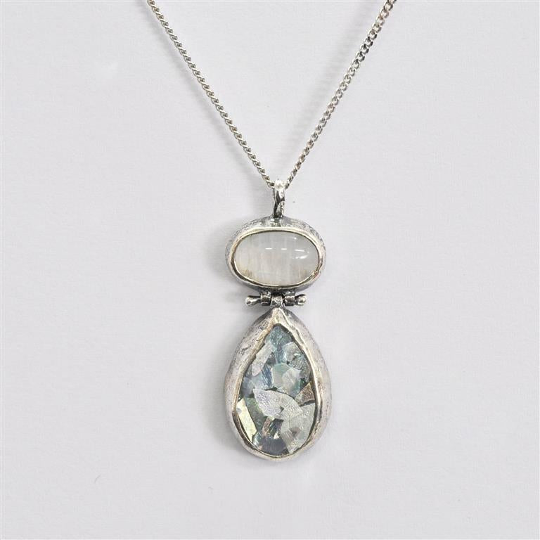 Moonstone Teardrop Roman Glass Necklace