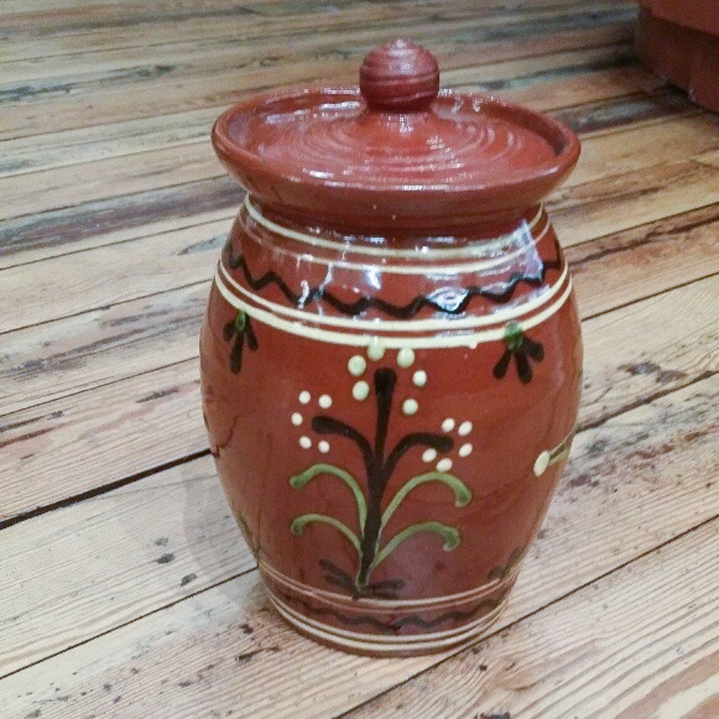 Redware Canister with Fern and Polka Dots