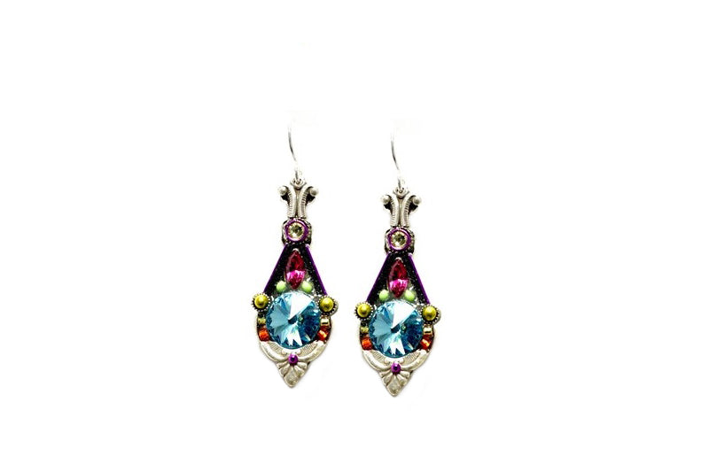 Aqua Floral Pendulum Earrings by Firefly Jewelry