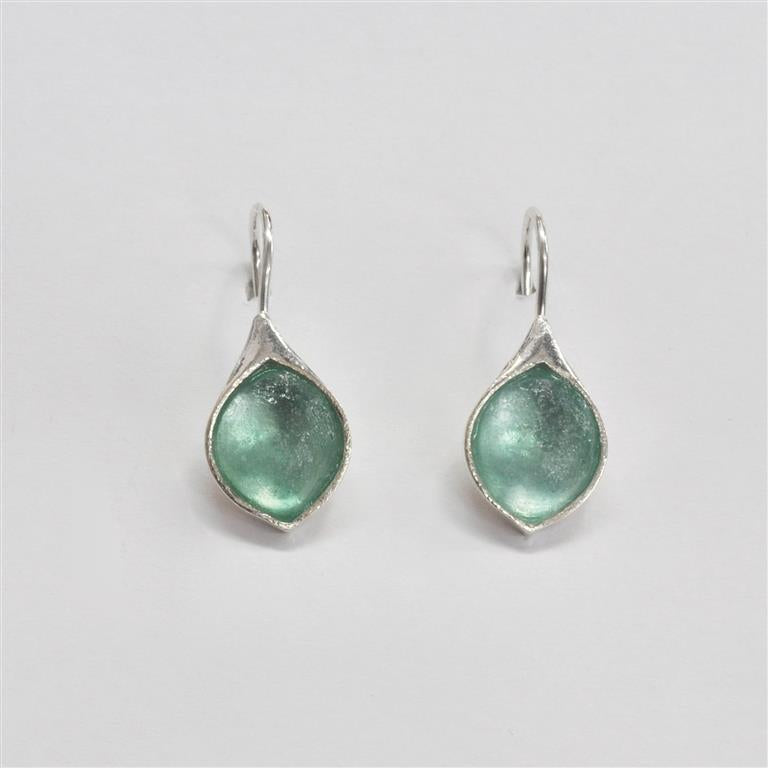 Small Pointed Tear Shaped Washed Roman Glass Earrings