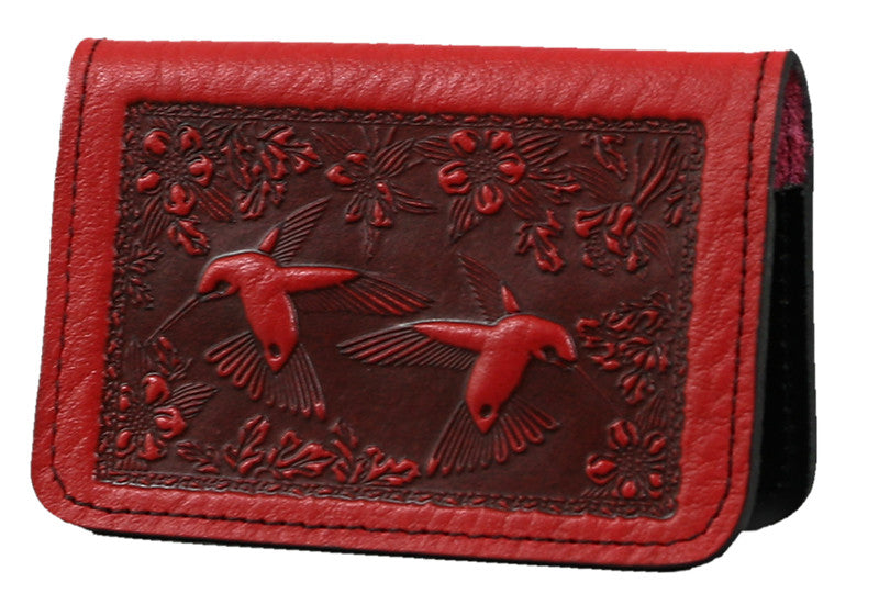 Leather Card Holder - Hummingbird in Red