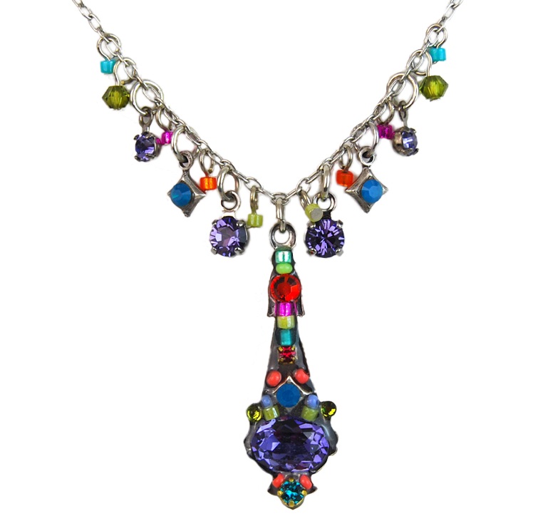 Multi Color Fringe Mosaic Necklace by Firefly Jewelry