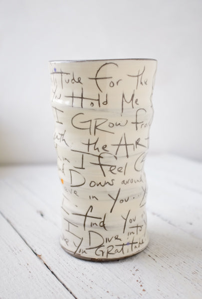 Gratitude Poem Round Vase Hand Painted Ceramic