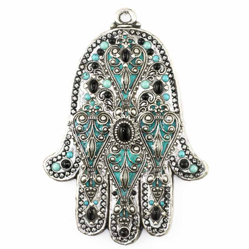 Silver and Green Large Hamsa by Michal Golan
