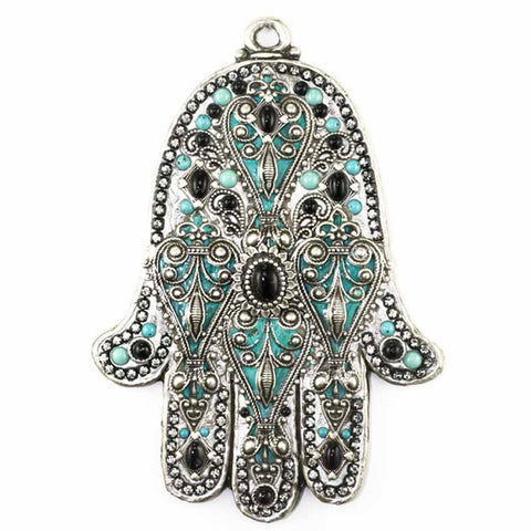 Silver and Green Large Hamsa by Michal Golan