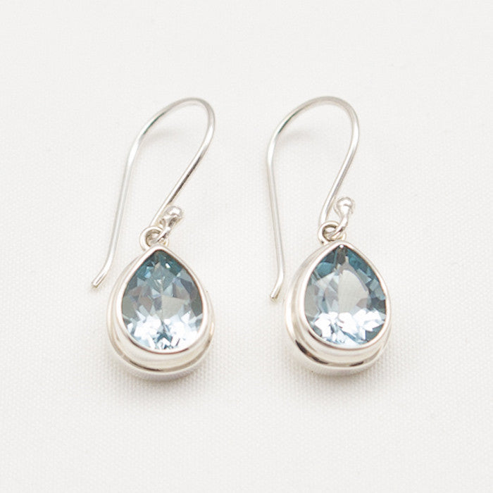 Sterling Silver Teardrop Faceted Blue Topaz Dangle Earrings