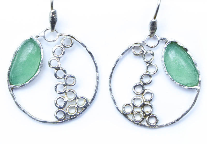 Open Circle Cascading Bubbles Design Washed Roman Glass Earrings