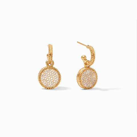 Fleur-de-Lis Hoop &amp; Charm Earring Gold Pave Cubic Zirconia Reversible by Julie Vos