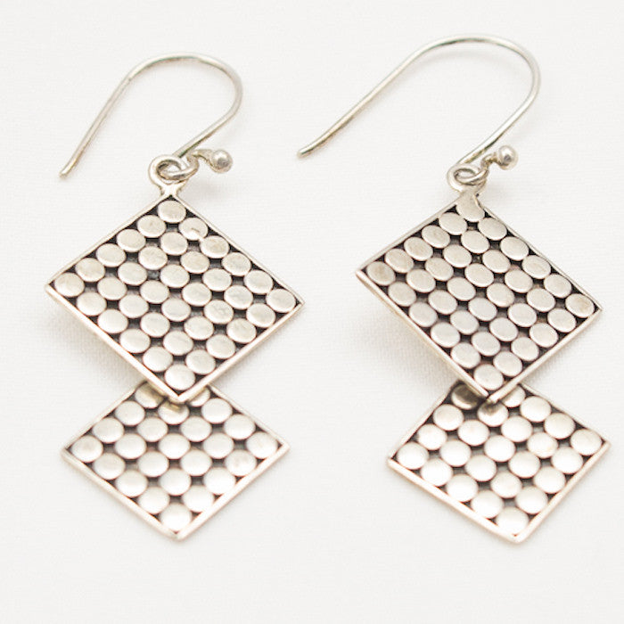 Sterling Silver Two Square Armadillo Dangle Earrings