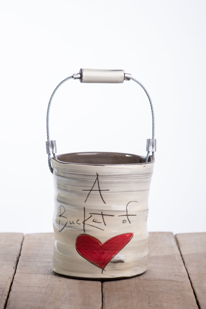 Small Bucket of Love with Heart Hand Painted Ceramic